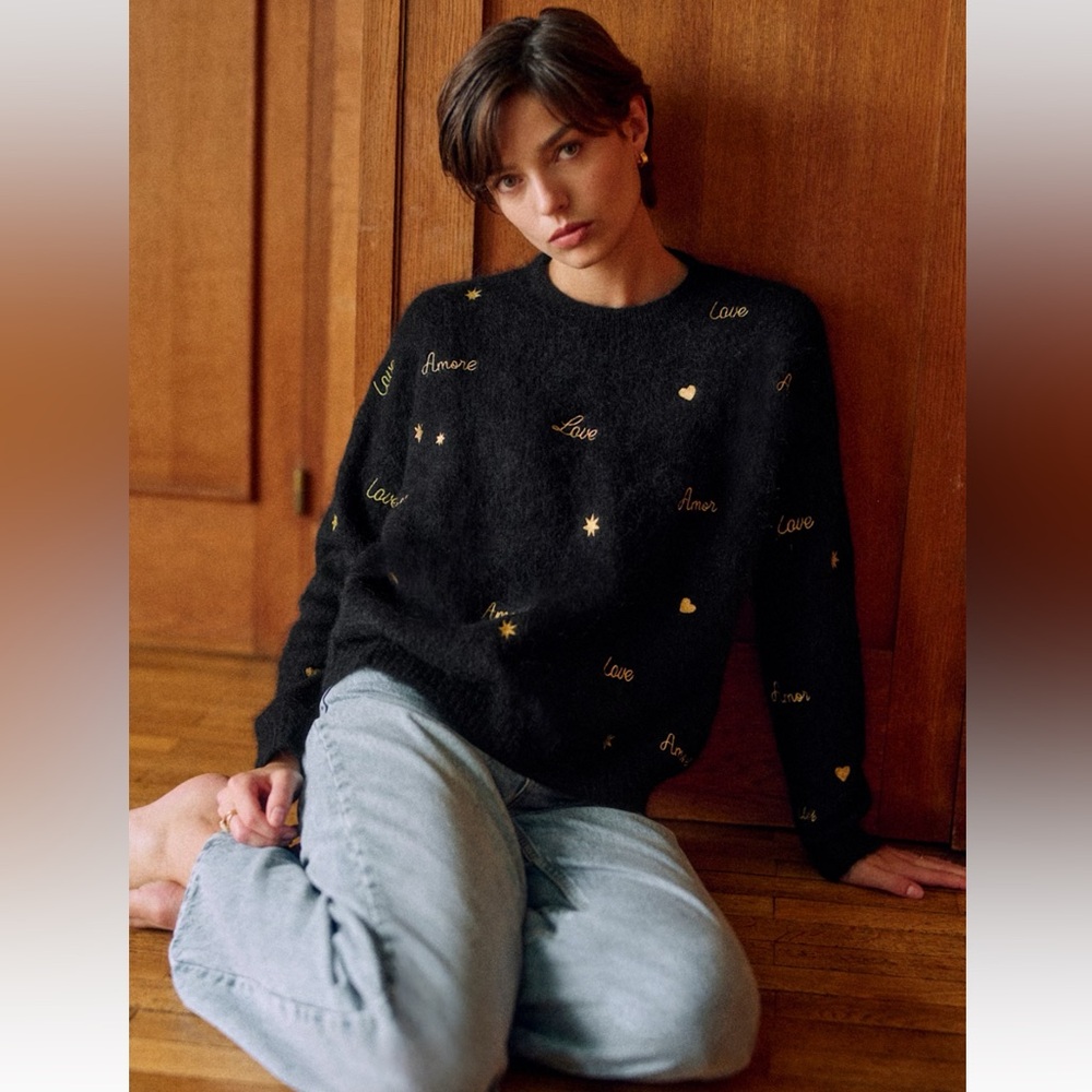 NWT Sezane Hope Jumper in Black with Gold details size S